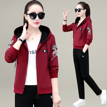 Sports suit womens spring autumn 2022 new Lianhood sweatshirt running casual wear fashion foreign gas Three sets of damp