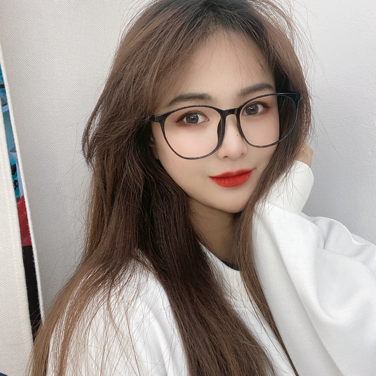 Han Department Literary Students Black Box Big Box Glasses TR90 Super Light Anti-Blue Light Flat Mirror Myopia male and female universal round face
