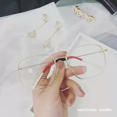 Net red with anti-blue glasses big face male tide frame myopia retro flat mirror face face small Ni Ni irregular