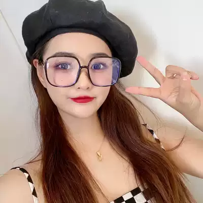 TR90 star new oversized frame square glasses ins net red thin frame anti-blue light eye protection flat mirror men and women