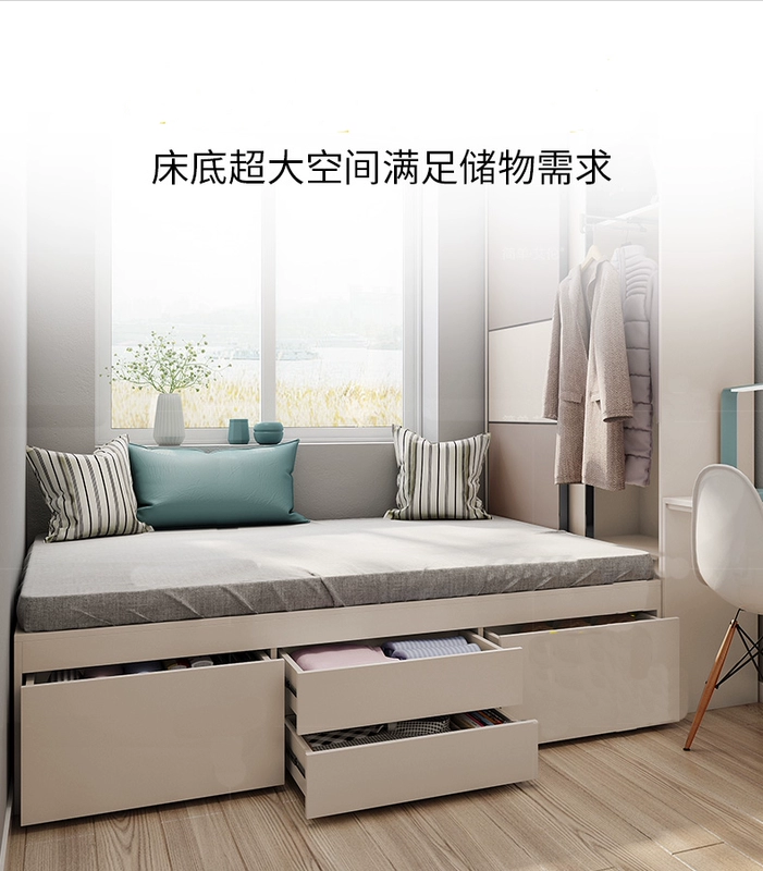 giường Tatami với tủ tùy chỉnh toàn bộ tủ kết hợp tấm giường hộp cao tủ lưu trữ giường đôi đa chức năng cửa sổ vịnh - Giường