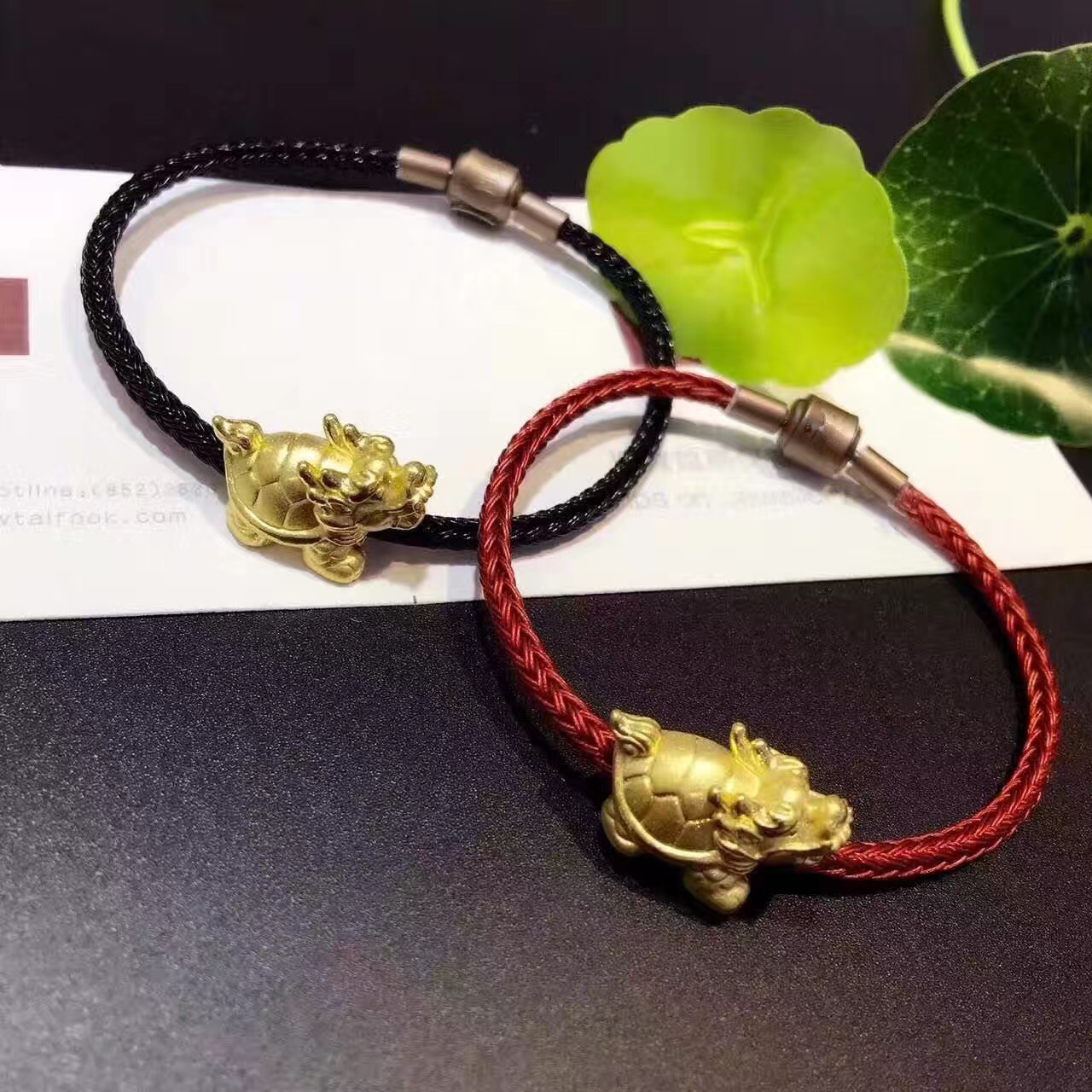 3D hard gold gold Pixiu mythical beast gathering wealth dragon tortoise transfer beads pure gold with steel wire rope leather rope hand pendant