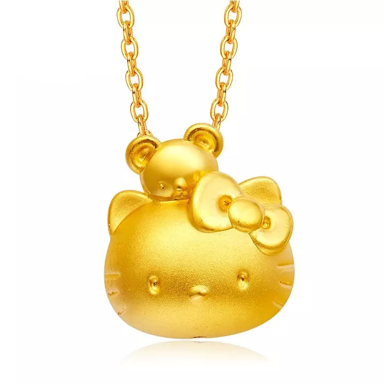 Gold 3D Hard Gold Hello KittyHello Cat Back Bear Pendant Cat Head Send Kgold Necklace Easy Xin Jewelry