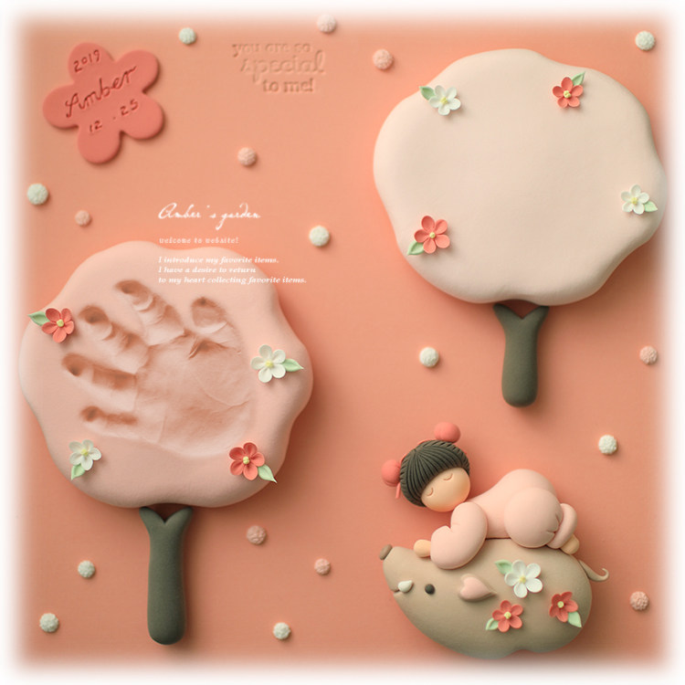 Handmade custom rat year baby print Newborn full moon 100 days small hands and feet print mud photo frame gift Begonia still