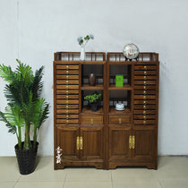 Old elm Puer tea cake storage cabinet multi-layer drawer tea storage cabinet solid wood walnut color short corner side cabinet