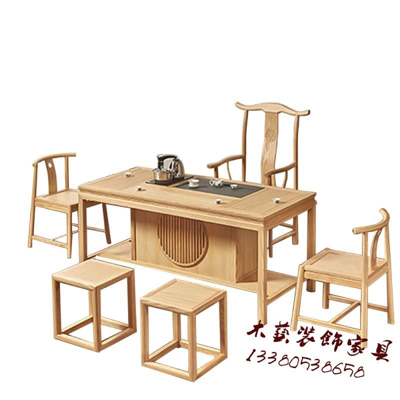 New Chinese-style ash wood tea table and chair combination solid wood coffee table living room household Kung Fu tea making table Zen tea room furniture