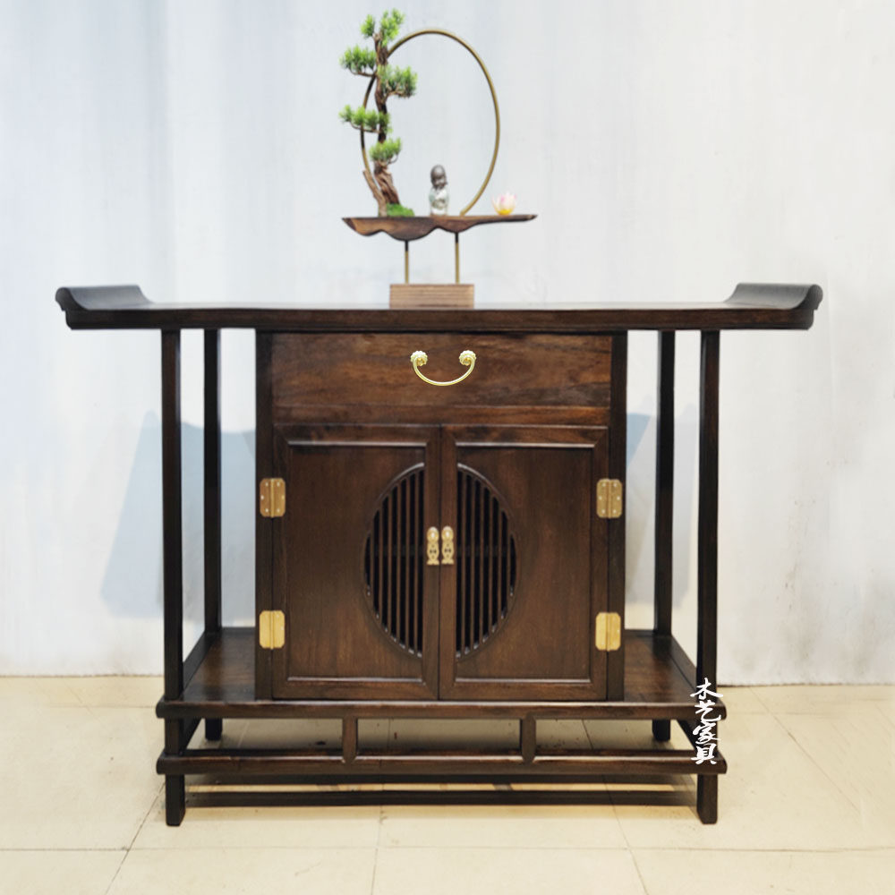 New Chinese Door Hall Xuanguan Cabinet Solid Wood Strip Case Table End Jingdeity Terrace For Buddha Table Old Elm Wood Zen partition teething cabinet