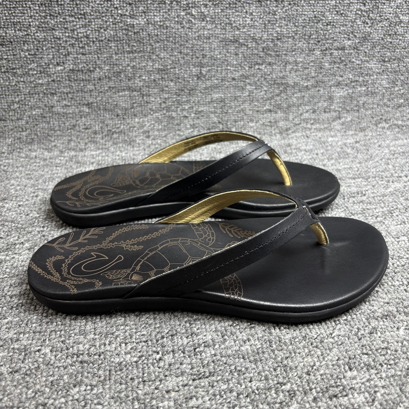 Olukai Women's Genuine Leather Flip-Flops with Turtle Print, Soft Sole, Thong Sandals, Comfortable for Outdoor Vacations, Available in Multiple Colors
