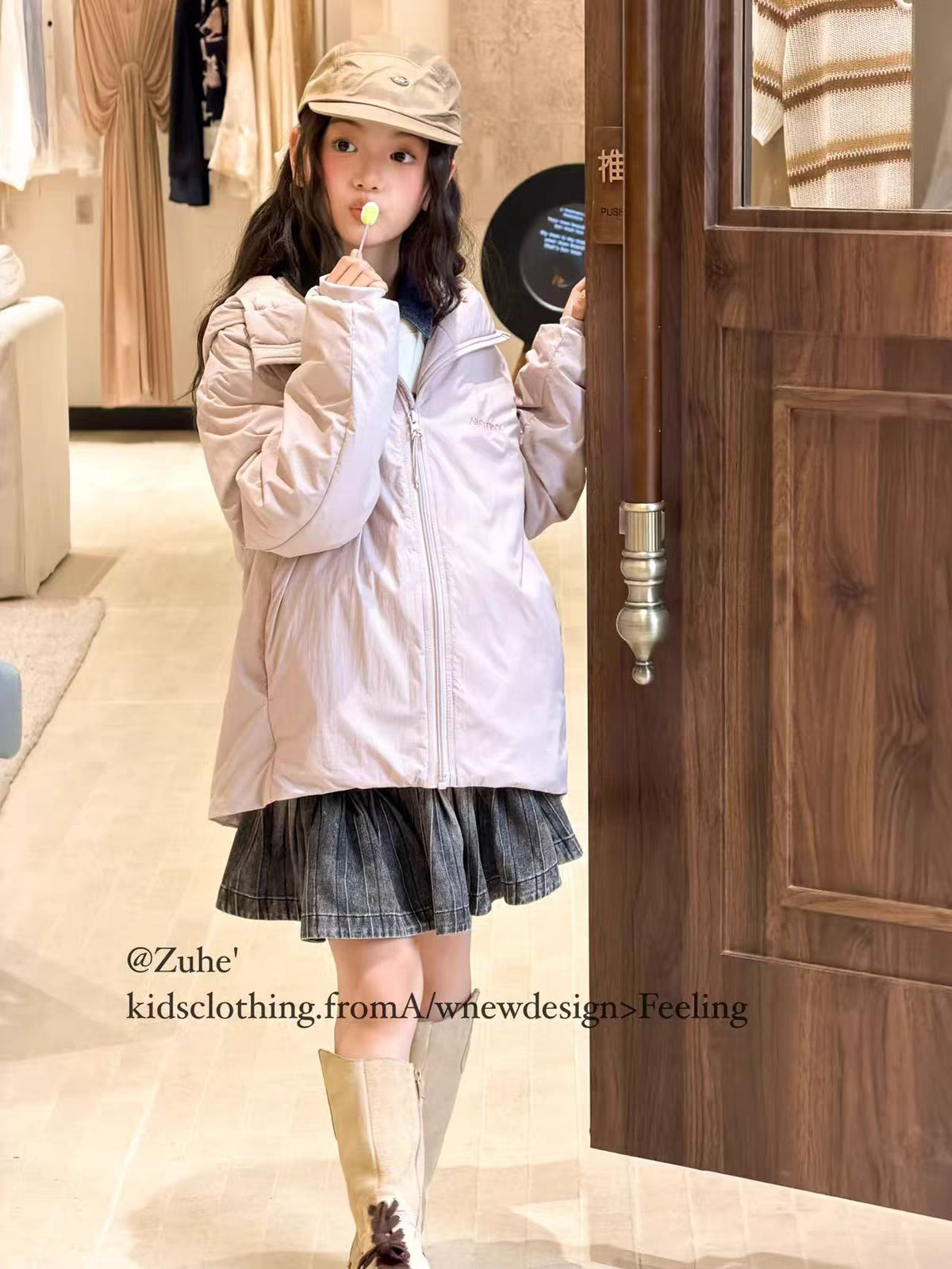 祖赫女童韩系连帽薄棉服26秋冬新款中大童冲锋衣外套男童拉链夹克 — 13