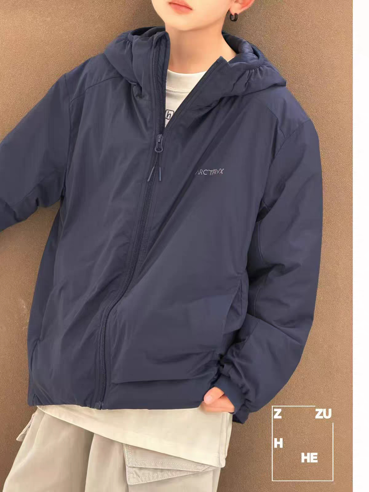 祖赫女童韩系连帽薄棉服26秋冬新款中大童冲锋衣外套男童拉链夹克 — 11