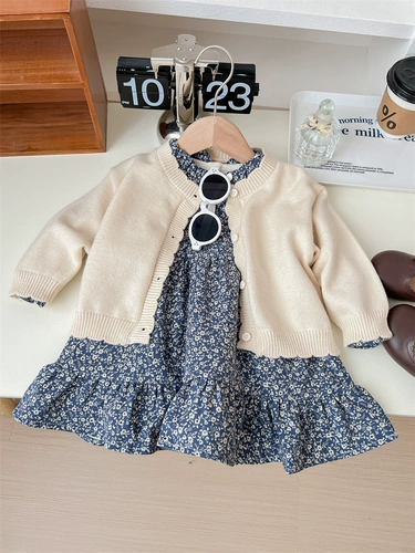 Комплект, детский кардиган, осенняя юбка для девочек, в западном стиле, детская одежда