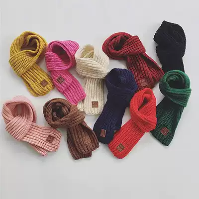 Autumn and winter children's solid color scarf Baby woolen needle weaving girls atmospheric warm scarf Boys Western style pure cotton bib