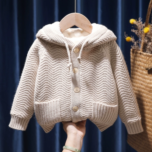 Трикотажный пуховик, свитер, толстовка с капюшоном, бархатная флисовая куртка для девочек, кардиган, коллекция 2023, увеличенная толщина