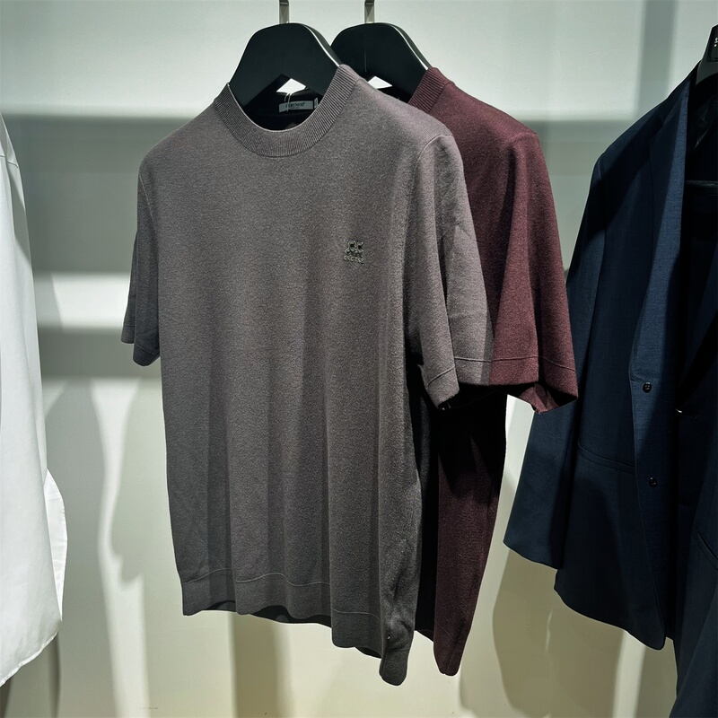 Sheep Wool Regenerated Fiber Olrumod Autumn and Winter Brown Coffee/Dark Wine Red Men's Half Turtleneck Short-Sleeved Knitwear