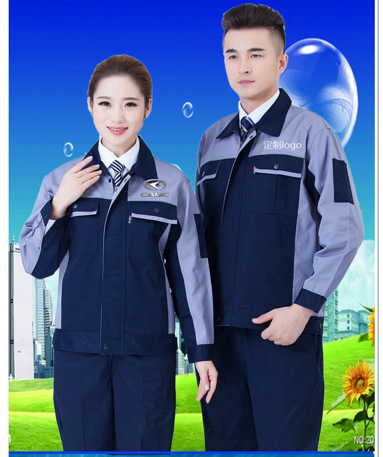 Quần áo bảo hộ lao động nam tay dài xưởng xưởng in mùa xuân và mùa thu dày thêu chữ bảo vệ quần áo bảo hộ lao động quần áo dụng cụ quần kaki