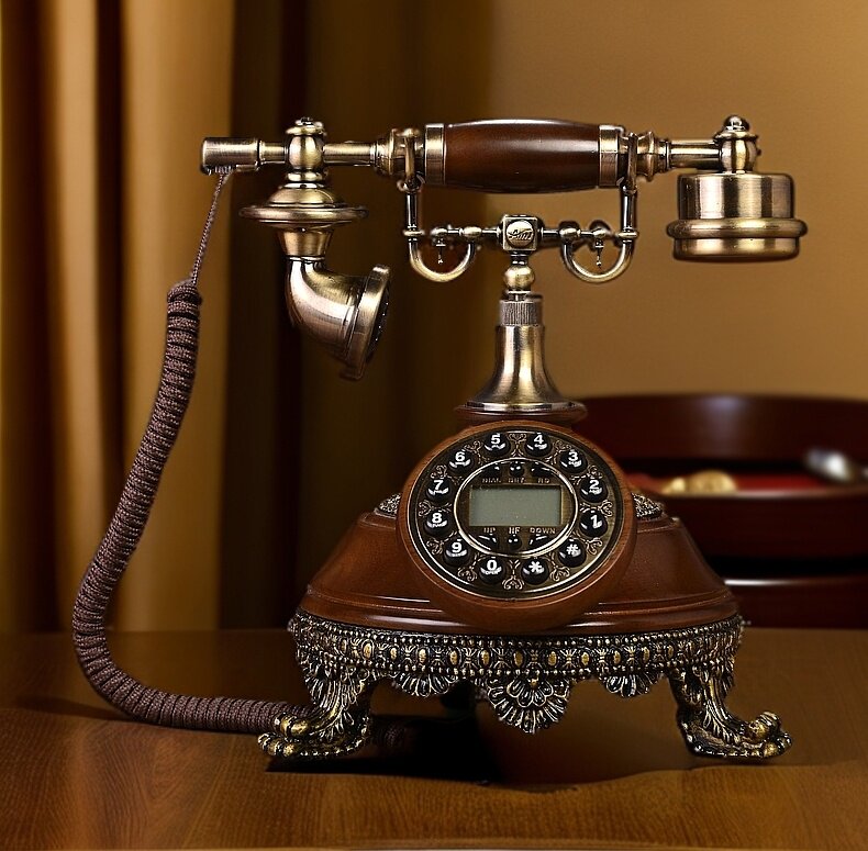 Проводной и DECT-телефон 蒂雅菲欧式实木彷古电话机家用座机覆古时尚创意固定美式古董电话