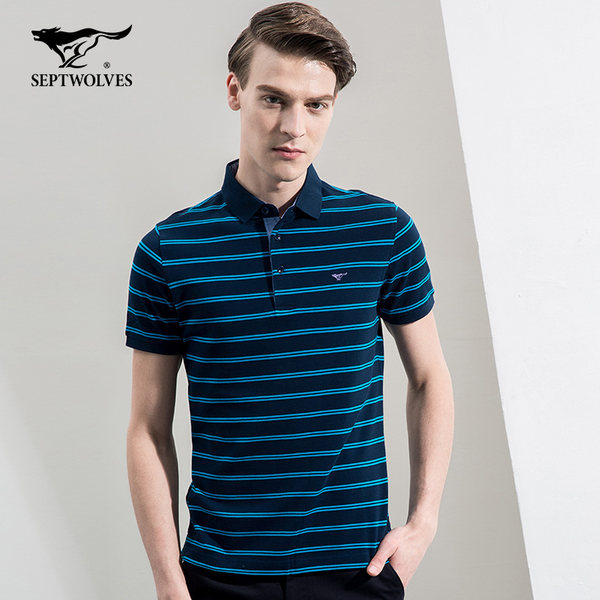 七匹狼 纯棉珠地网眼 男式条纹翻领POLO衫 天猫优惠券折后￥129包邮（￥199-70）5色可选