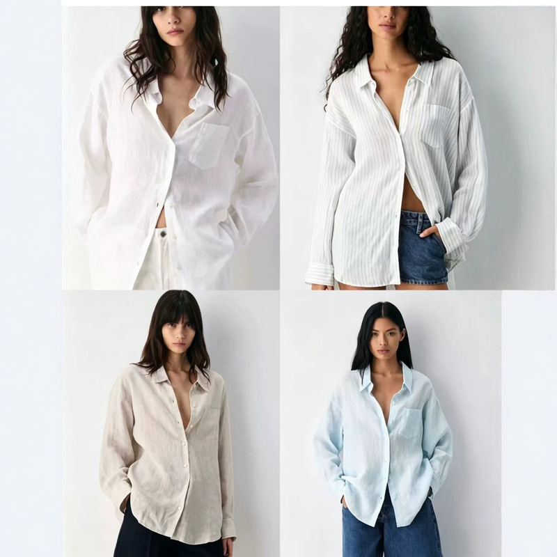 Aritzia Summer Thin Casual Loose Versatile Long-Sleeve Cotton and Linen Top Boyfriend Style Shirt Jacket for Women