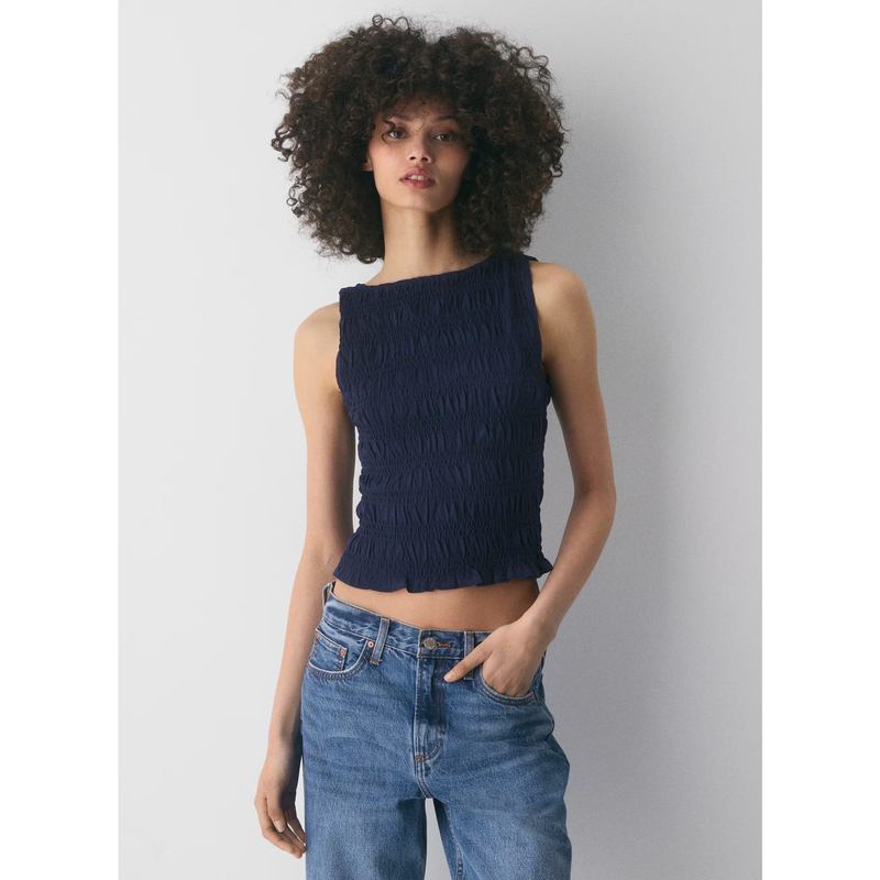 Aritzia's New Summer Style Pleated Sleeveless French Niche Boat-Neck Versatile Slimming Short Vest Top Aritzia's New Summer Style Pleated Sleeveless French Niche Boat-Neck Versatile Slimming Short Vest Top