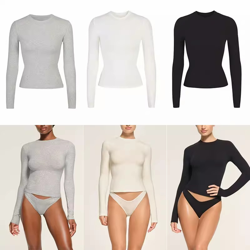 Skims Kardashian Zhao Lusi Same Style Cotton Jersey Pure Cotton Tight-Fitting Base Shirt Long-Sleeve T-Shirt