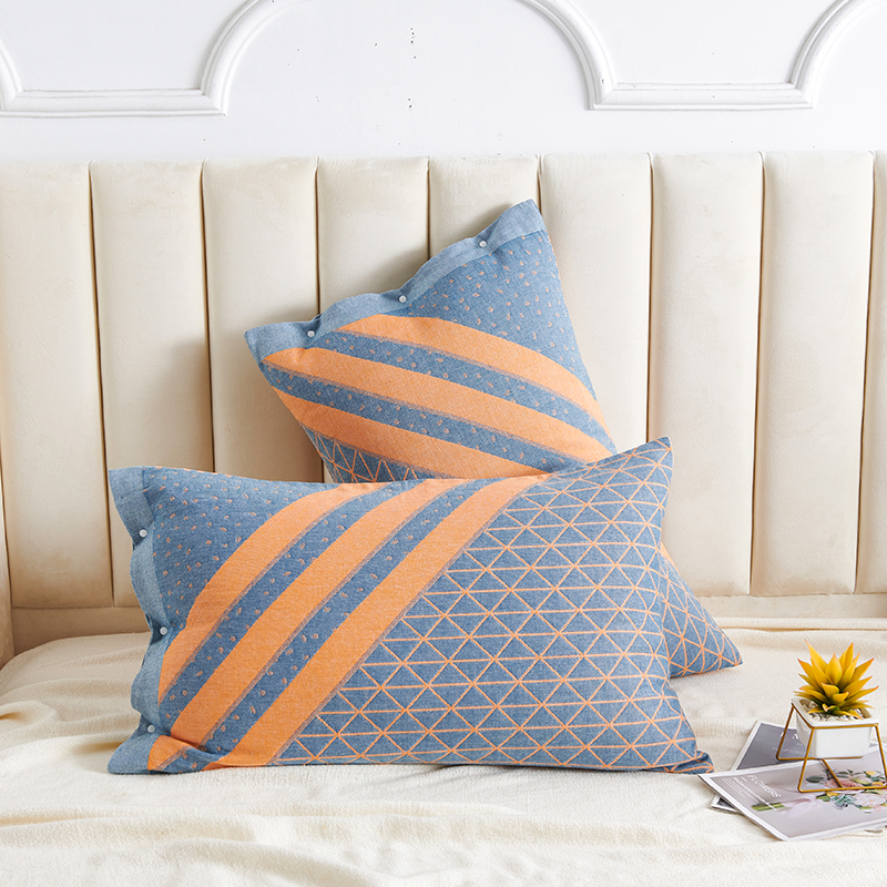 Thickened three-layer gauze pillowcase pair of clothing pure cotton pillowcase big number guys anti slip according to buckle pillow core sleeve Nordic wind