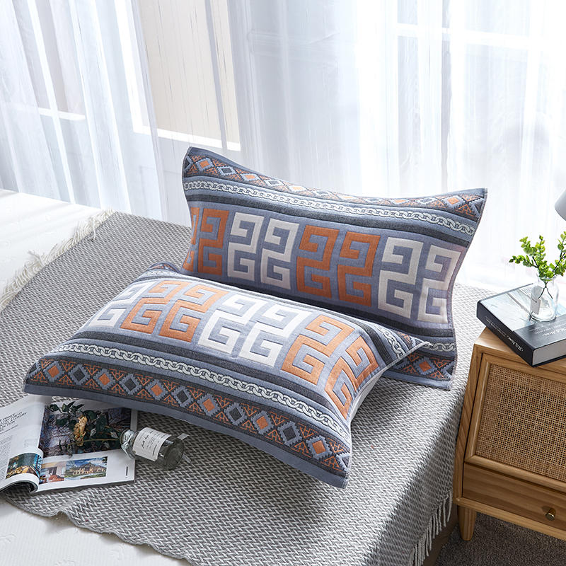 Full cotton thickened multilayer gauze pillow towel pair with pure cotton European style double couple pillow towel Summer adult pillow towel