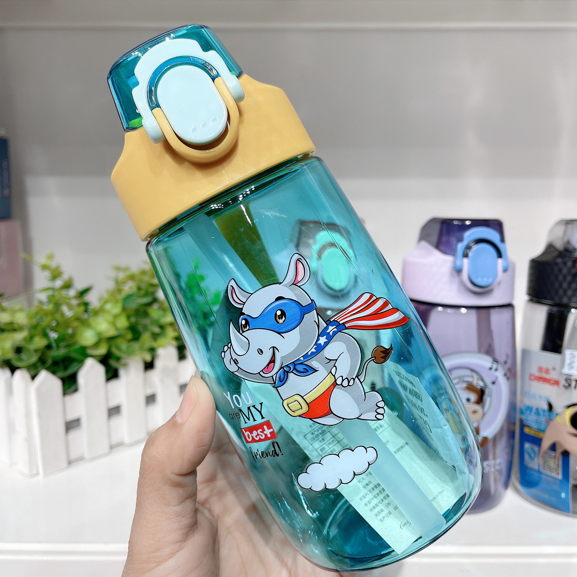 Summer baby duck mouth cup baby water cup learning drinking cup primary school students with rope bouncing straw cup 480ml