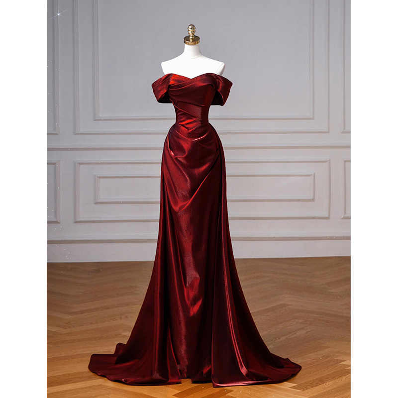 One-Shoulder Evening Dress for Women, High-End 2026 New Style, Socialite Temperament, Engagement Dress, Red Hostess Toast Dress, Bride