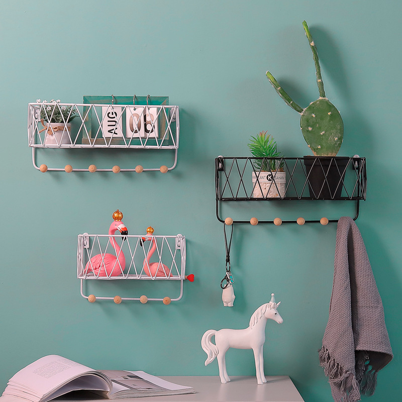 Perforated Iron Art Shelve Hook Wall-mounted Cloakhood Hook Bathroom Bedroom Wall Decorated Dressing Room Containing Basket