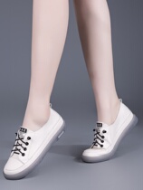 2021 new women's shoes leather shoes soft bottom beef tendon bottom comfortable head layer leather flat bottom small white shoes pedal