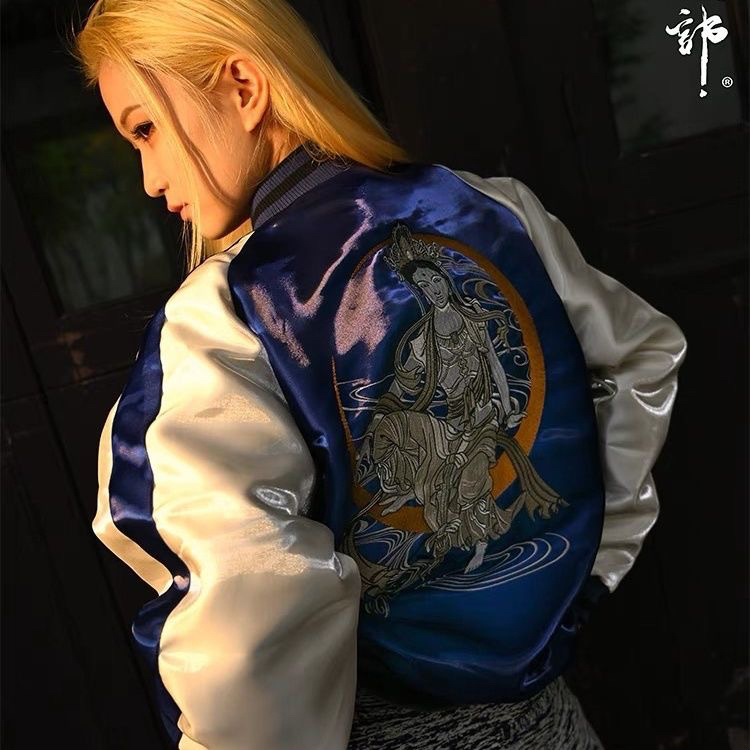 2025 Spring and Autumn New Style [Shuiyue Guanyin] National Style Heavy Craft Printed Men's Yokosuka Baseball Collar Jacket