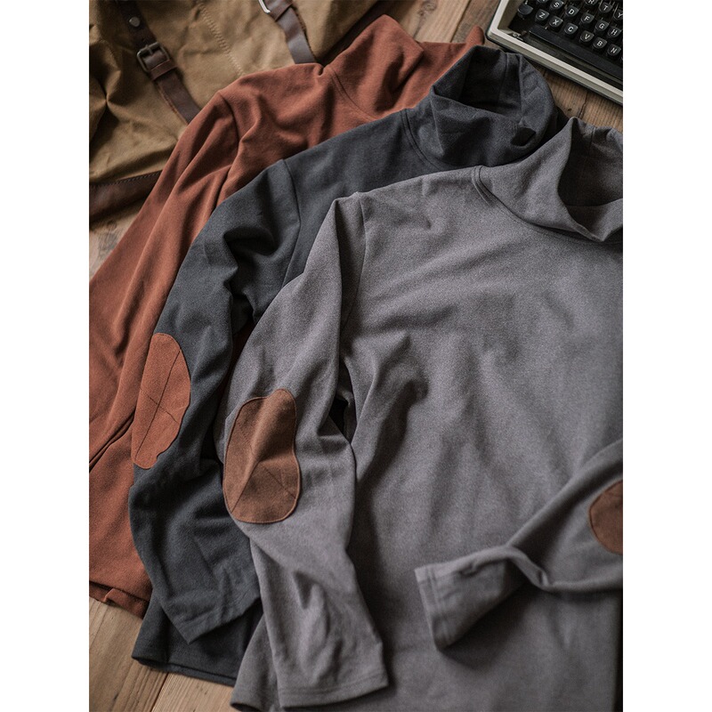 American-Style High-End Men's Shirts, Fashionable and Versatile, Elbow Patch Turtleneck Base Shirt, New Autumn Solid Color Sweater American-Style High-End Men's Shirts, Fashionable and Versatile, Elbow Patch Turtleneck Base Shirt, New Autumn Solid Color Sweater