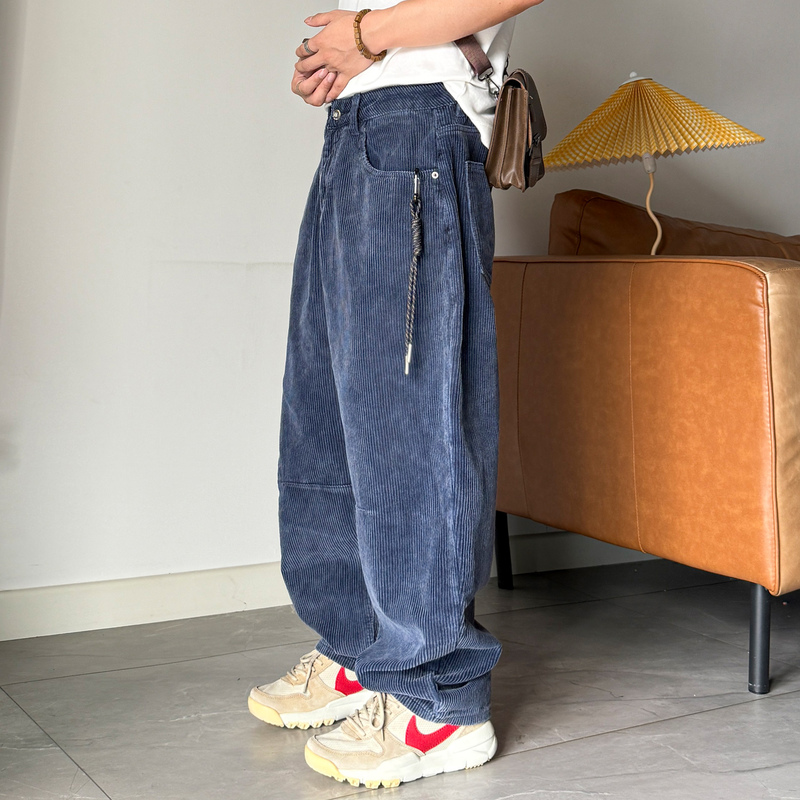 2026 Autumn Blue Corduroy Cargo Pants Men's Large Size Tapered Pants Textured Casual Pure Cotton Straight Pants
