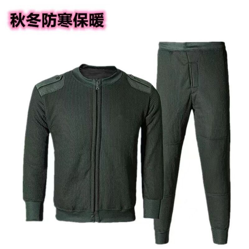 Standard Winter Fleece Jacket and Pants Set for Men, Outdoor Cold-Proof Zipper Warm Military Green Fleece Jacket and Pants for Autumn and Winter
