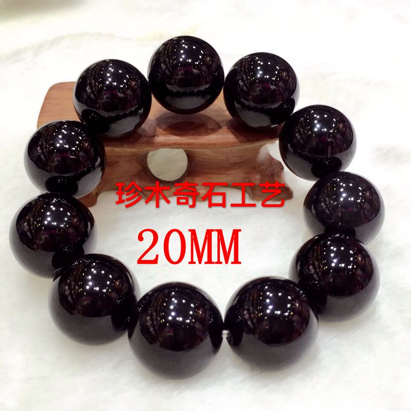 Natural Rain Flower Stone Black Agate Bracelet for Men, Elegant Black 20mm