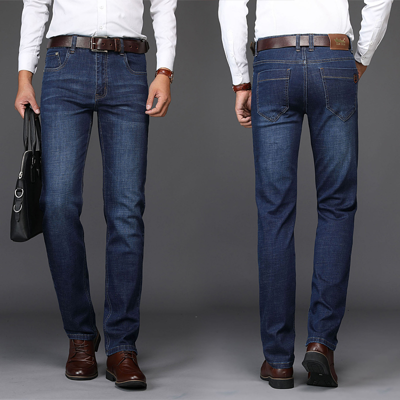 Vàng Lá Chắn Jeans Nam Mùa Hè Màu Đen Mỏng Straight Loose Thanh Niên Stretch Mùa Hè Kinh Doanh Thở Quần Tây Giản Dị