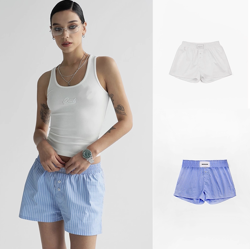 Korean Badblood Embroidered Vertical Striped Shorts for Women, New Summer Style, Petite Casual Sports Leggings