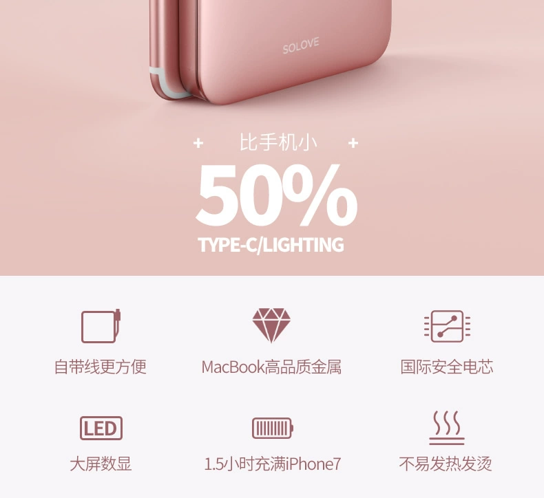 Solove mini sạc siêu mỏng kho báu Apple X chuyên dụng 10000 mAh Điện thoại di động Huawei iphone8P phổ thông nhỏ gọn cầm tay 1W điện thoại di động đi kèm với dòng có thể được tặng trên máy bay - Ngân hàng điện thoại di động