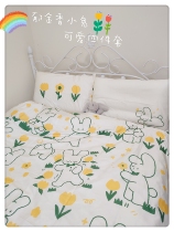 Cat Pure Cotton Rabbit rabbit Rabbit Flowers Four Sets Small Fresh Yellowgreen Teenage Girl Bed for Spring Day Tulip Little Rabbit