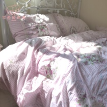 Fields Garden Wind Shatter Purple Vines Flowers Four Pieces Adorable Princess Wind Pure Cotton 40 Bed Skirt Full Cotton Kit