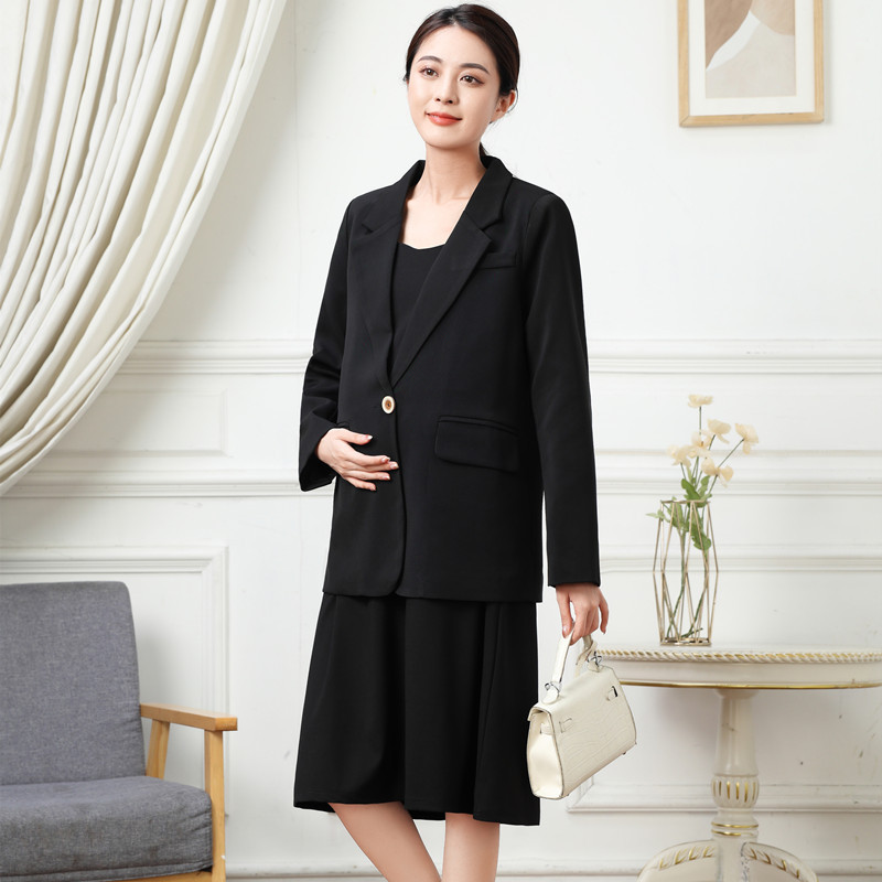 Maternity Autumn Jacket New Large Size Professional Maternity Suit Autumn and Winter Outerwear Two-Piece Set Slimming Work Suit