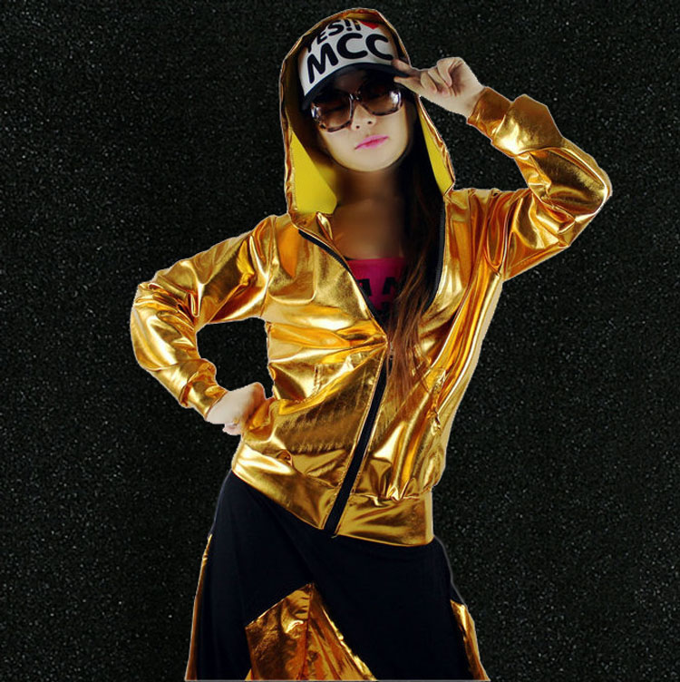 Trang phục nhảy hip-hop hip-hop trang phục áo khoác HIPHOP nhóm hip-hop sáng bóng màu kim loại nam và nữ váy trẻ em hàn quốc