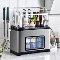 Seasoning rack stainless steel kitchen countertop oil salt sauce vinegar storage box seasoning tank knife holder household combination set