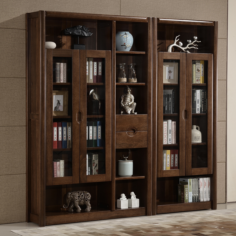 Ant walks black walnut wood combination bookcase two-three-five-door bookcase all solid wood storage cabinet simple modern Chinese style