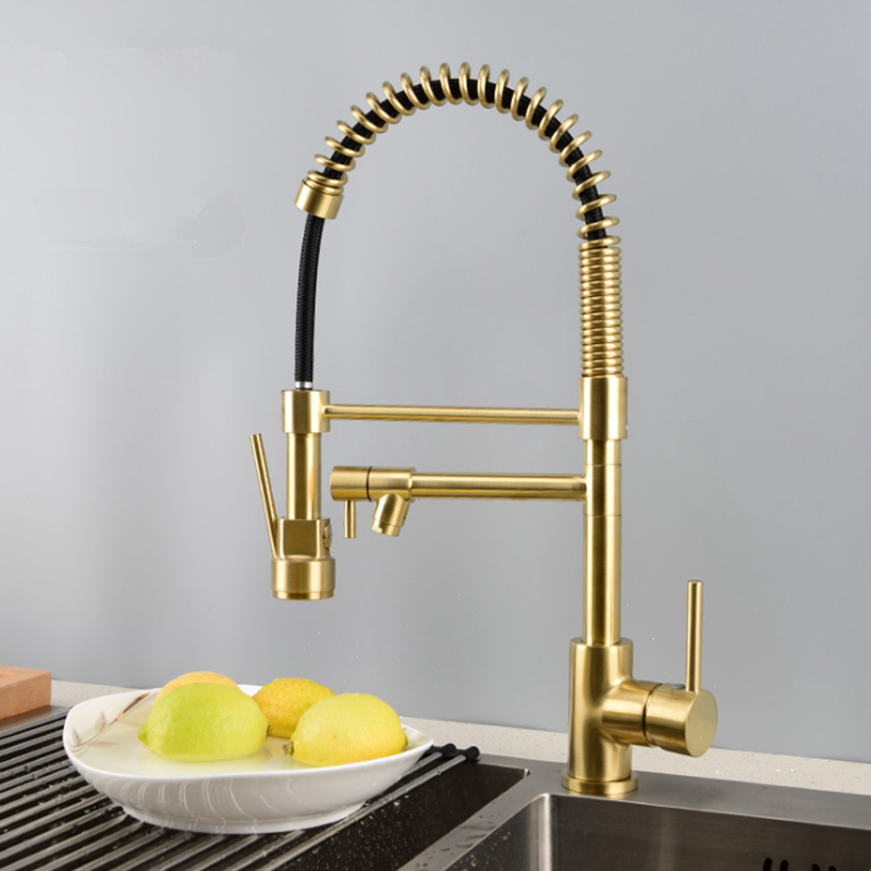 American-Style High-End Gold Kitchen Faucet Sink Hot and Cold Water Faucet Washbasin Rotatable Retractable Faucet American-Style High-End Gold Kitchen Faucet Sink Hot and Cold Water Faucet Washbasin Rotatable Retractable Faucet