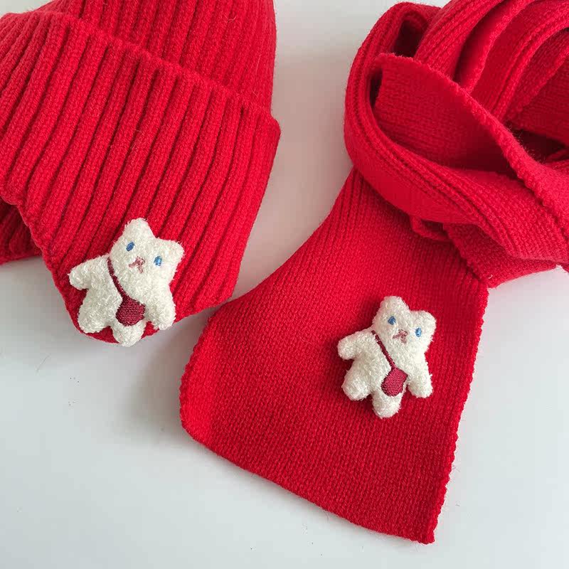 Детская милая шапка, шерстяной шарф, зимний удерживающий тепло комплект подходит для мужчин и женщин, увеличенная толщина 