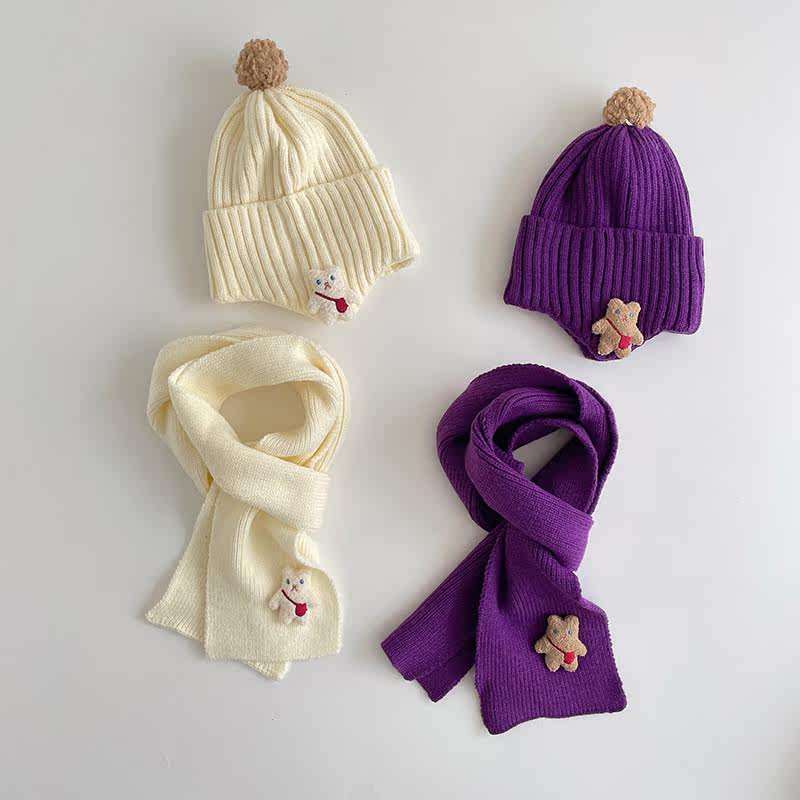 Детская милая шапка, шерстяной шарф, зимний удерживающий тепло комплект подходит для мужчин и женщин, увеличенная толщина 