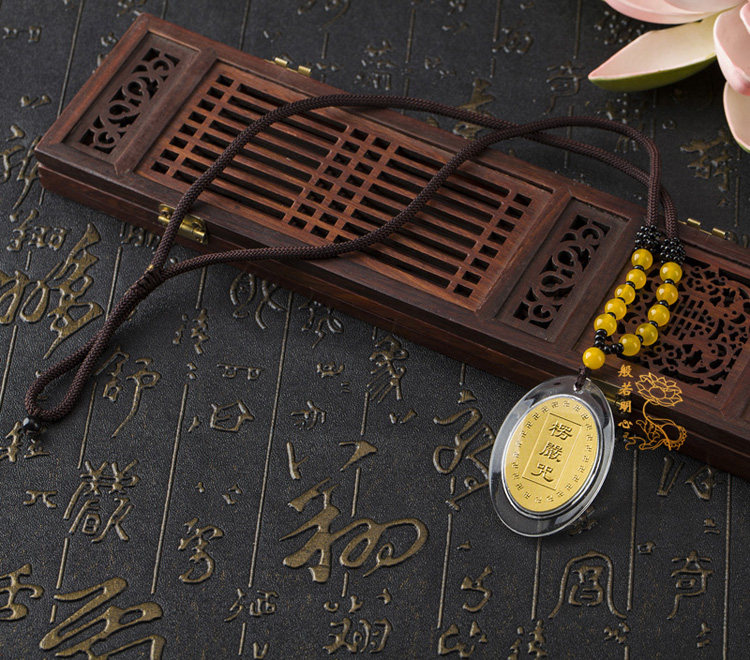 Gold foil elliptical corrugated mantra pending sandalwood male and female accessories national wind necklace