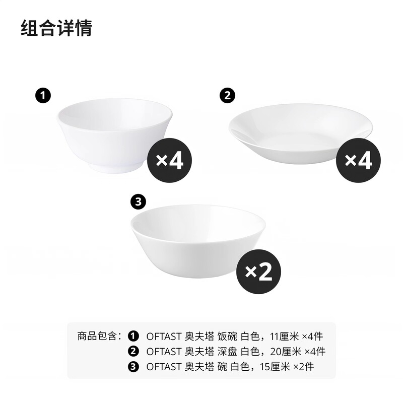 New Ikea Ofta Dinnerware Set, Heat-Resistant Dinner Plates, Dishes, Bowls, and Bone Plates Set, 10-Piece Tableware Set