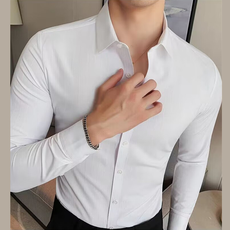 High-Elasticity Men's One-Piece Shirt, Long-Sleeved White Shirt, Professional Workwear, Dance Performance One-Piece Shirt